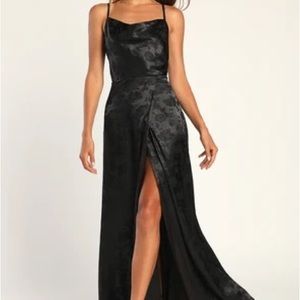 Lulu’s Simply Dreamy Black Satin Floral Jacquard Maxi Dress - Size XS
